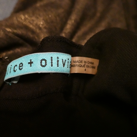 ALICE+OLIVIA Black/Gold Sheath Dress with Waist Ruffle, size 4 - Picture 3 of 5